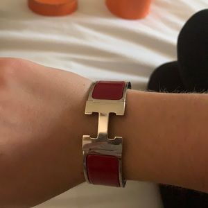 Hermes silver and red clic clac H bracelet